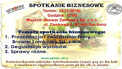 Spotkanie biznesowe RIG w Browarze Zamkowym - 24.11.2016 godz. 17:00