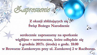 Zapraszamy na spotkanie wigilijno-noworoczne - 6.12.2017r. godz. 18:00 w Browarze Zamkowym